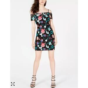 Guess Womens Lace Floral Embroidered Cold Shoulder Dress 10 Multi Color Sheath